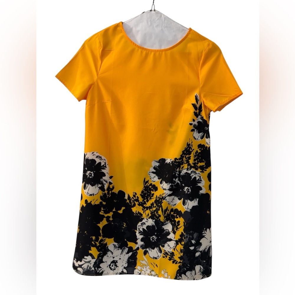 SHEIN Orange Dress with Black Label, vibrant orange dress, size S, size 6,